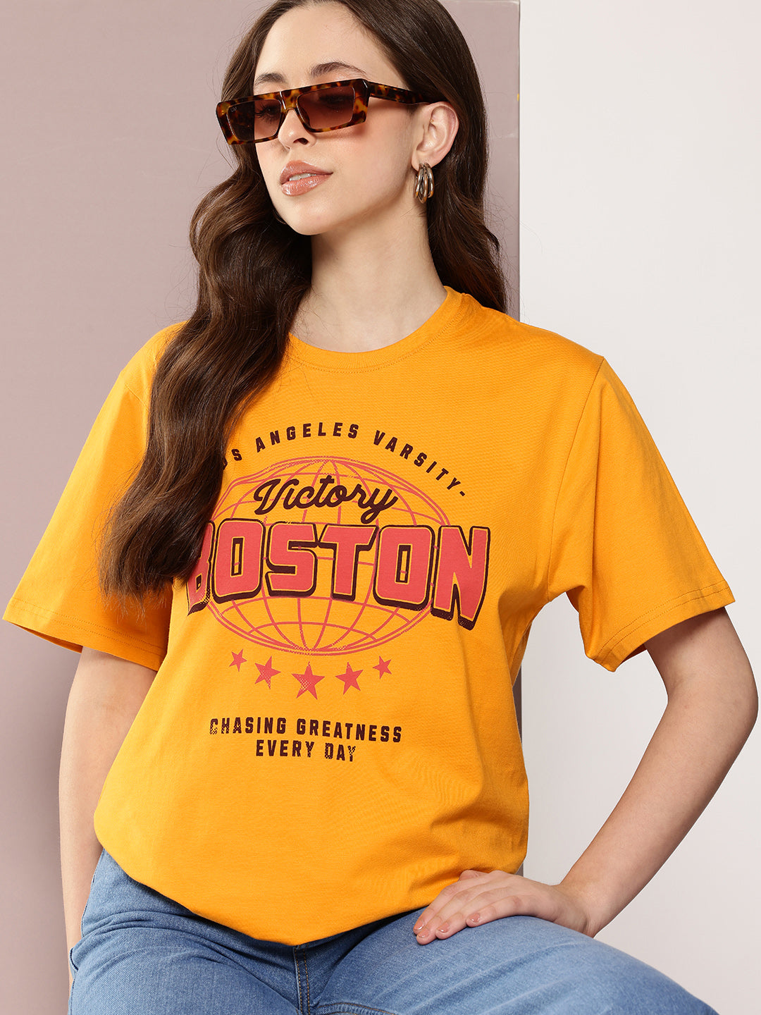 Womens Half Sleeve Round Neck Printed Oversized Fit Tshirts
