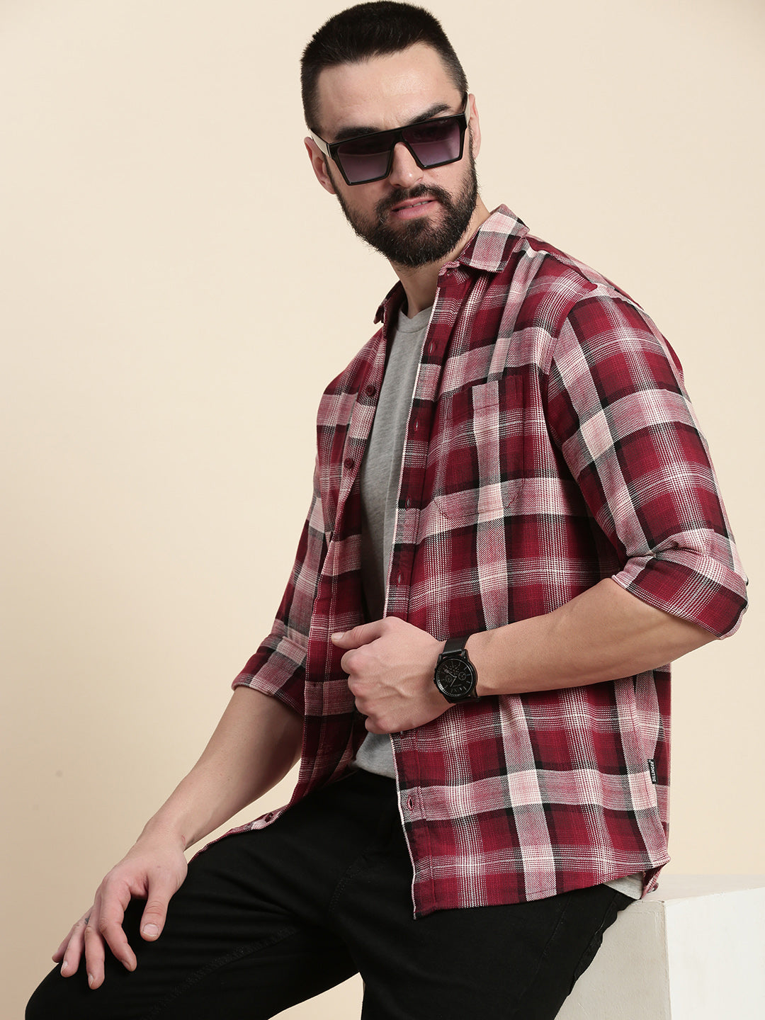 Men Checked Full Sleeve Shirt With Pocket
