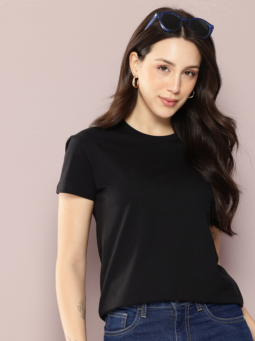 Womens Half Sleeve Round Neck Solid Regular Fit Tshirts