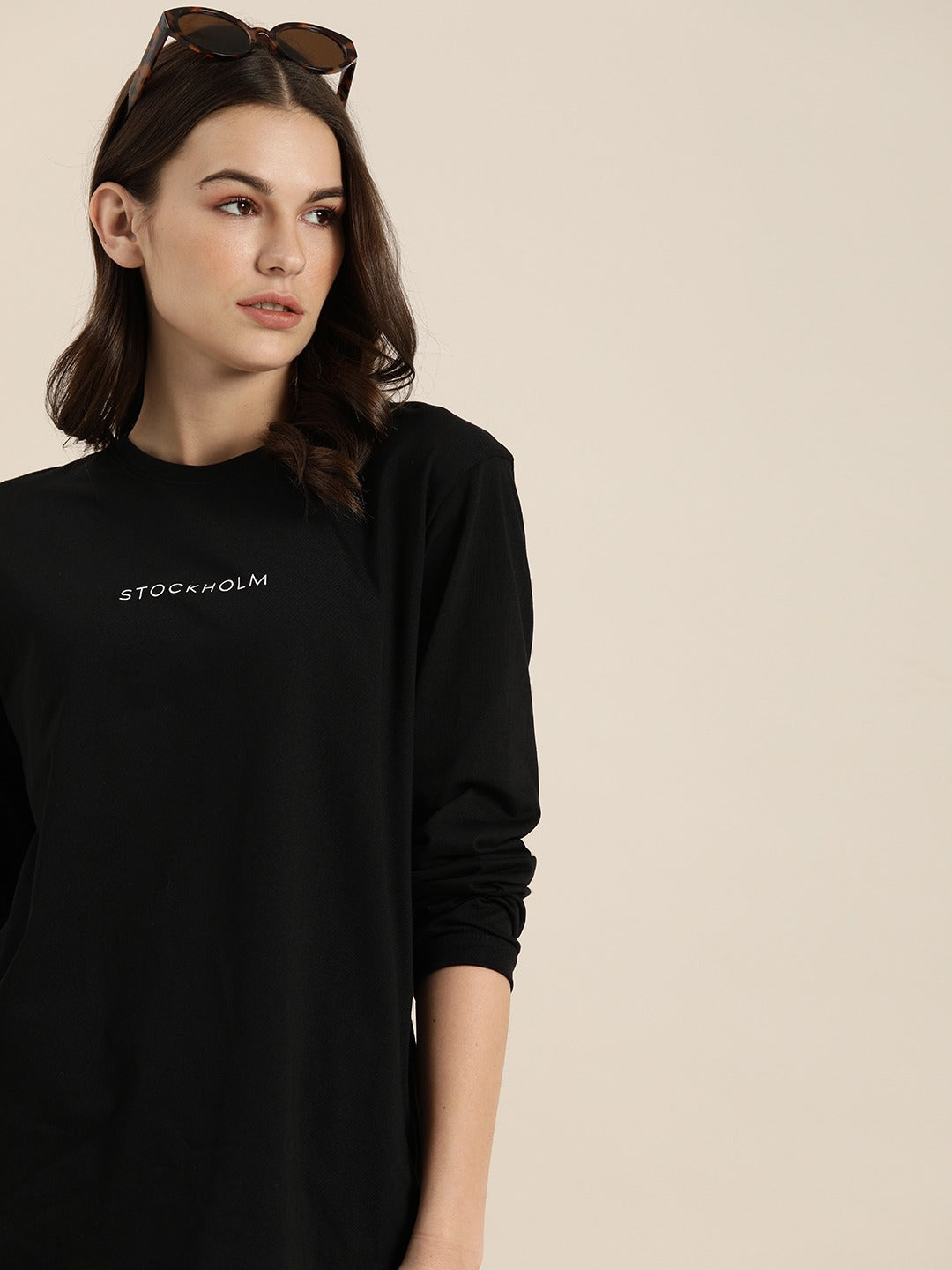Womens Long Sleeve Round Neck Oversized Fit T-Shirt