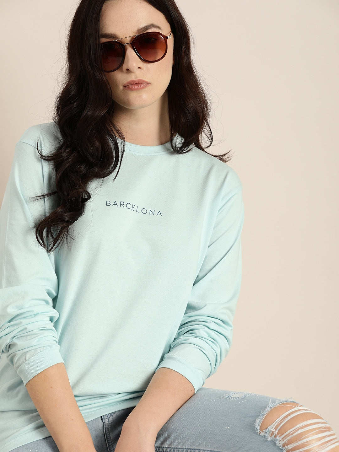 Womens Long Sleeve Round Neck Oversized Fit T-Shirt