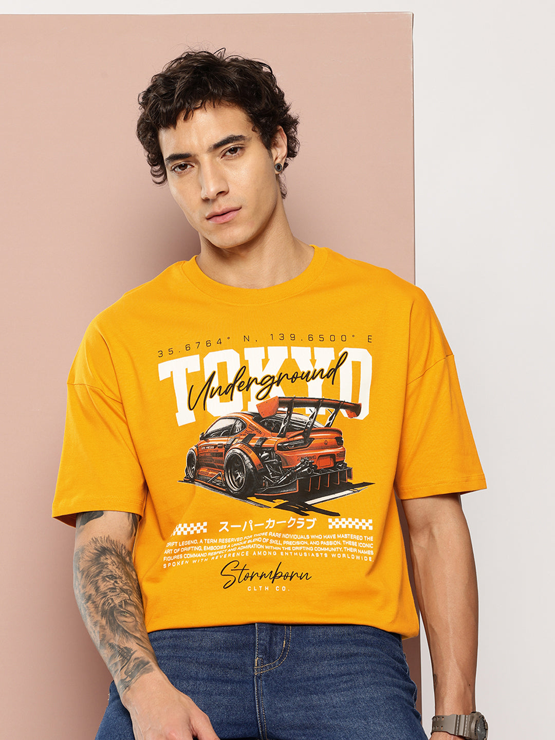 Stormborn Mens Half Sleeve Drop Shoulder Printed Oversized Fit T-Shirts
