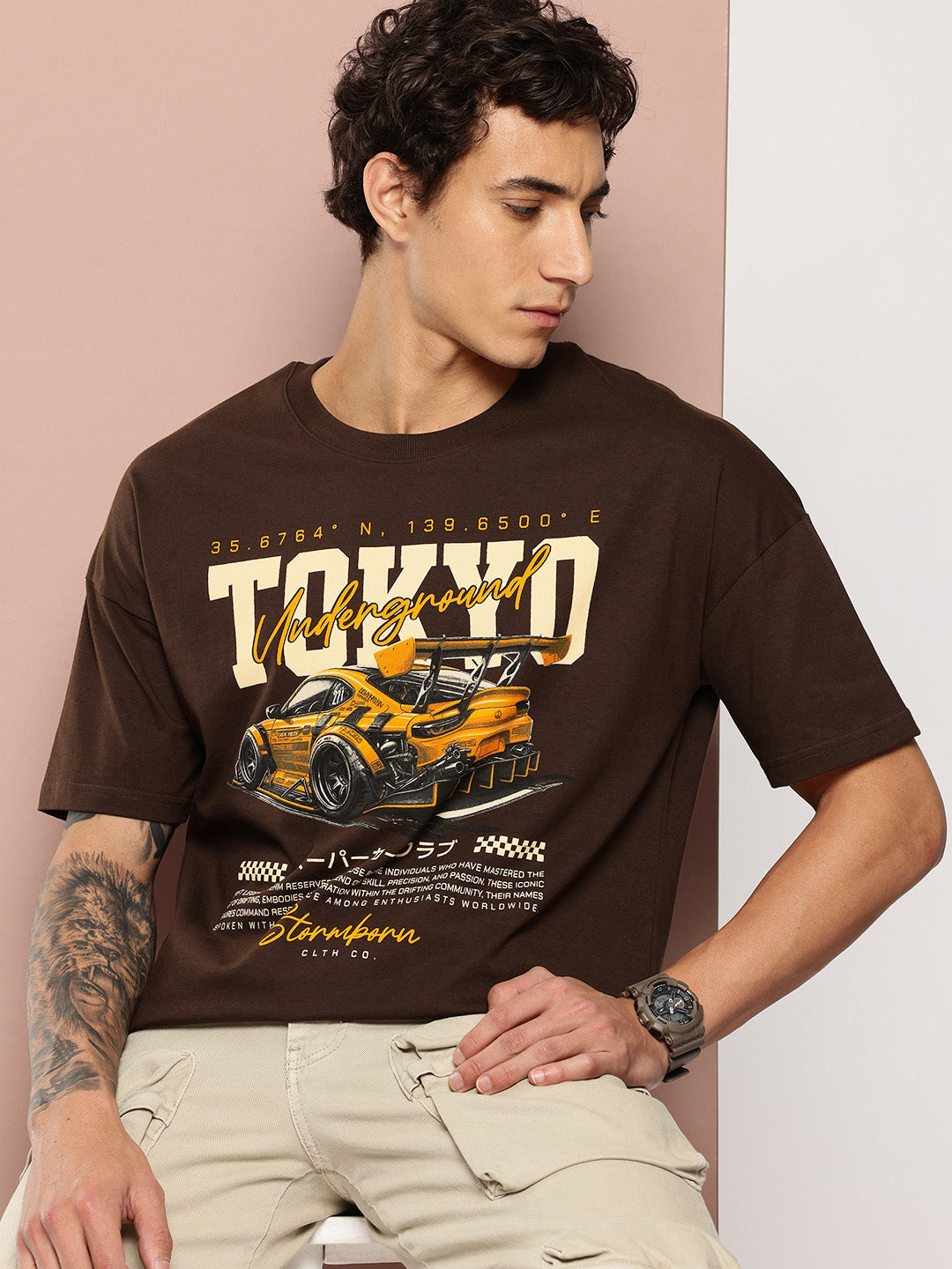 Stormborn Mens Half Sleeve Drop Shoulder Printed Oversized Fit T-Shirts