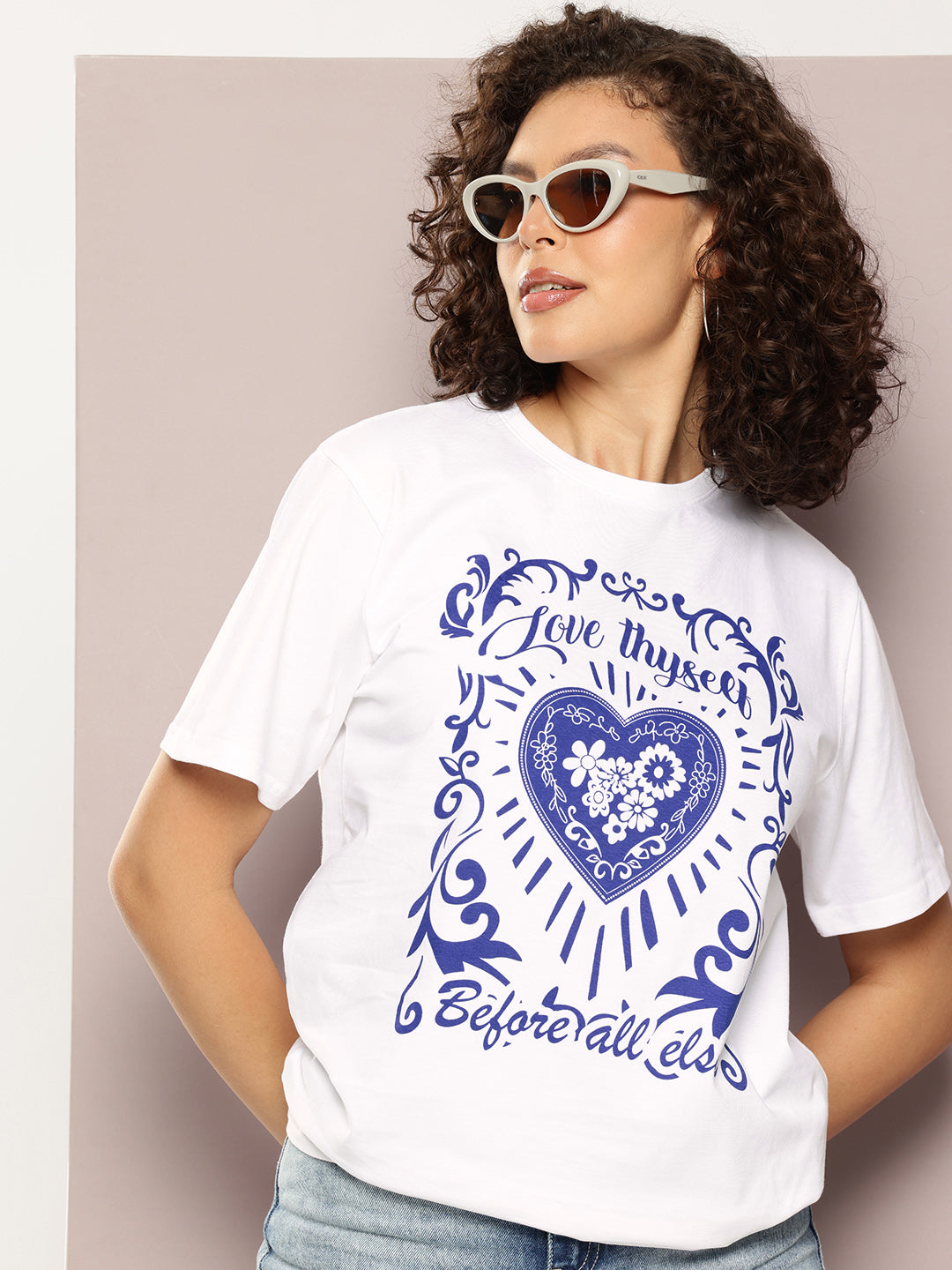 DILLINGER Womens Half Sleeve Round Neck Printed Oversized Fit Tshirts