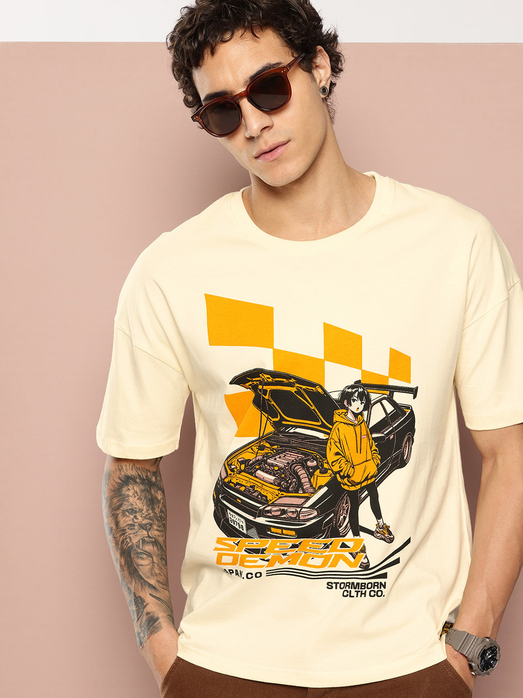 Stormborn Mens Half Sleeve Drop Shoulder Printed Oversized Fit T-Shirts