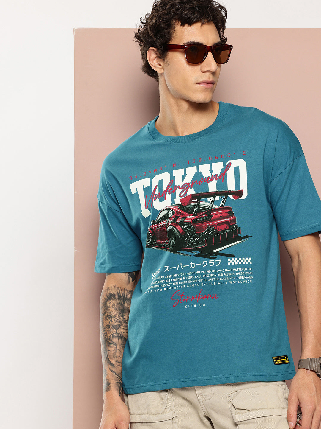 Stormborn Mens Half Sleeve Drop Shoulder Printed Oversized Fit T-Shirts