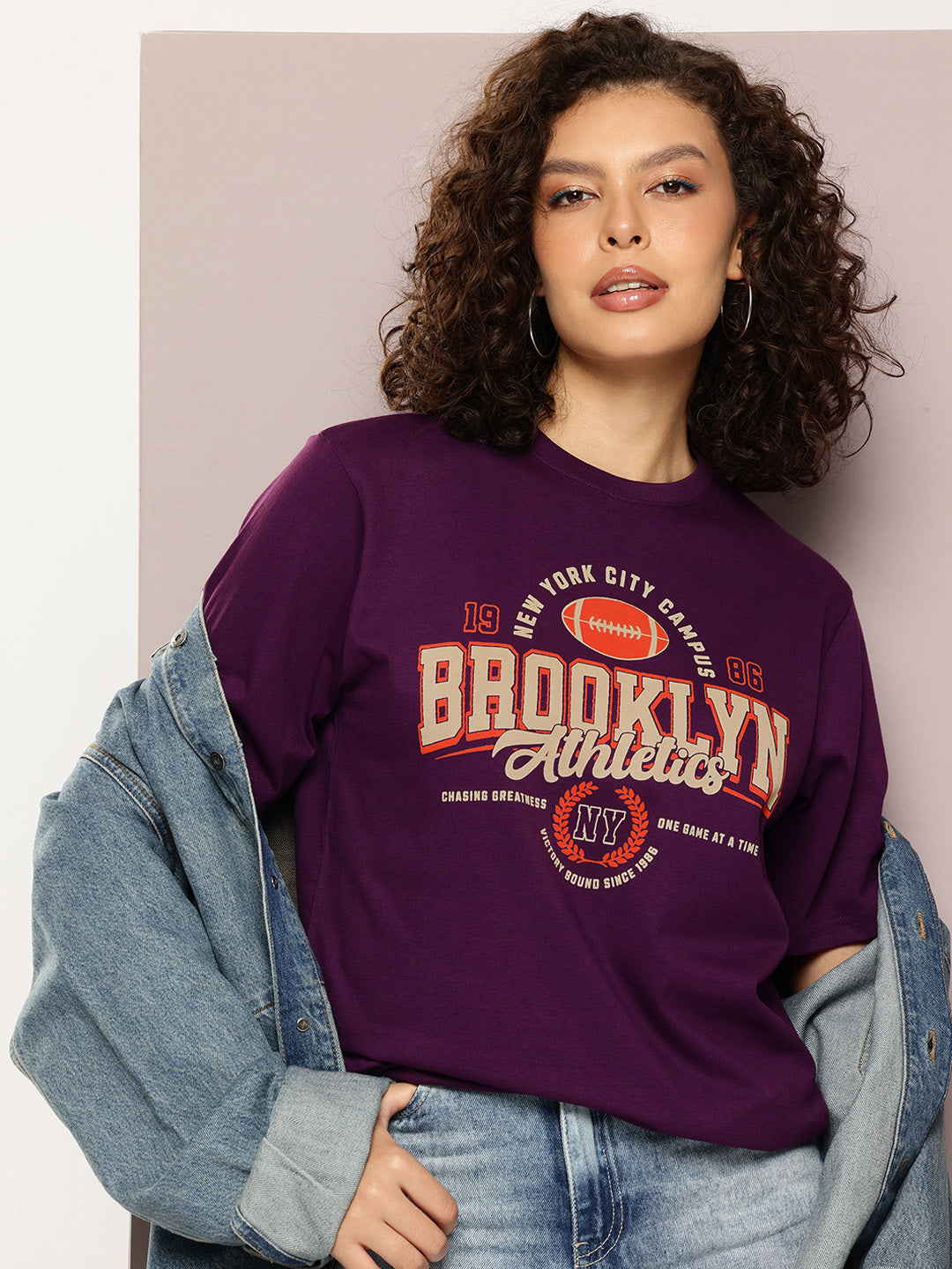 DILLINGER Womens Half Sleeve Round Neck Printed Oversized Fit Tshirts