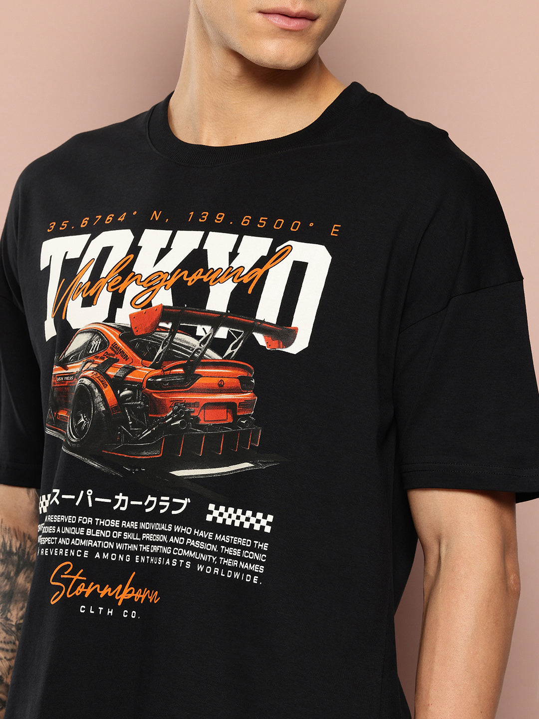 Stormborn Mens Half Sleeve Drop Shoulder Printed Oversized Fit T-Shirts