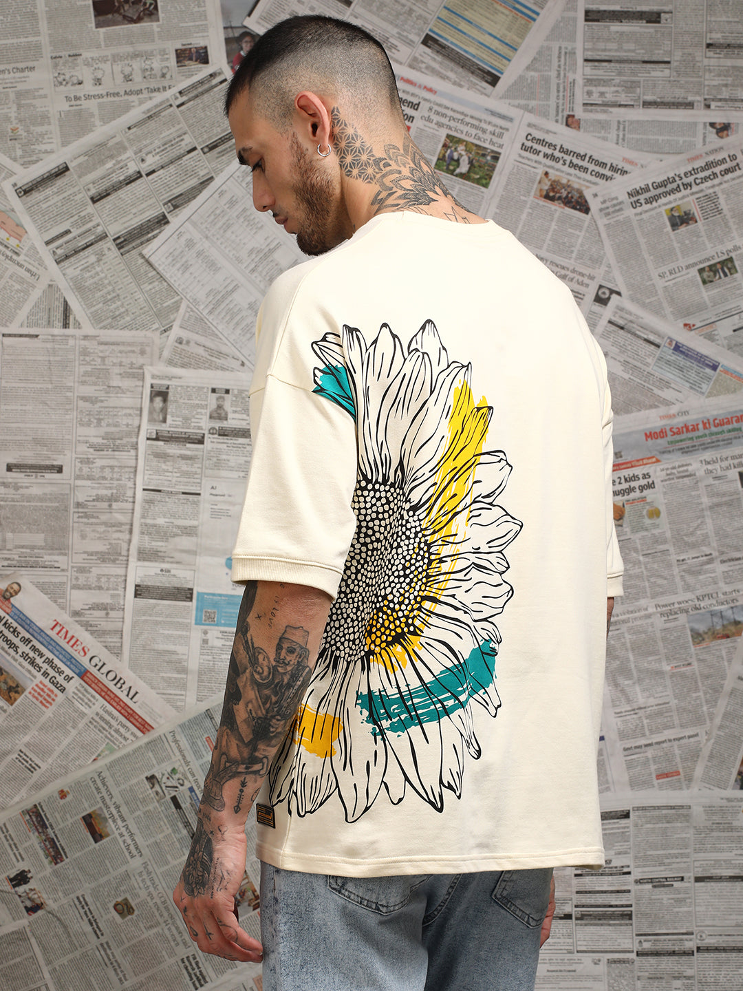 Stormborn Mens Half Sleeve Drop Shoulder Printed Oversized Fit T-Shirts