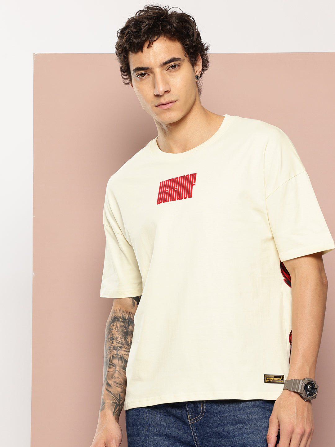Stormborn Mens Half Sleeve Drop Shoulder Printed Oversized Fit T-Shirts