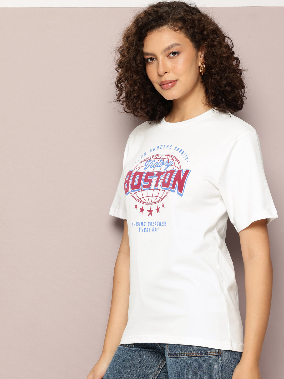 DILLINGER Womens Half Sleeve Round Neck Printed Oversized Fit Tshirts