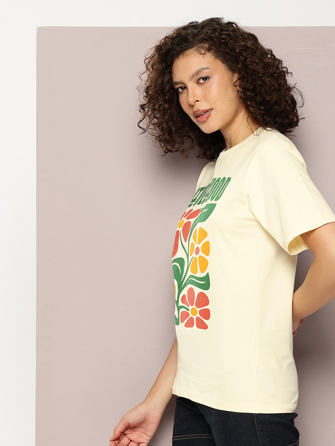 DILLINGER Womens Half Sleeve Round Neck Printed Oversized Fit Tshirts