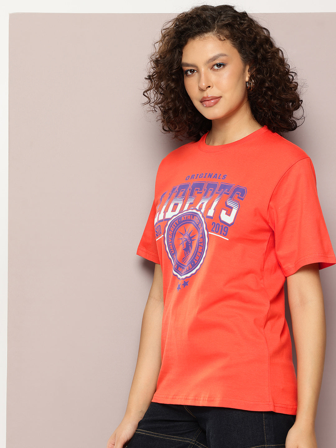 DILLINGER Womens Half Sleeve Round Neck Printed Oversized Fit Tshirts