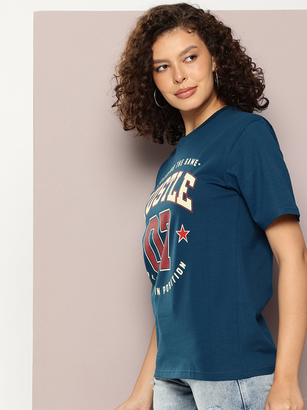 DILLINGER Womens Half Sleeve Round Neck Printed Oversized Fit Tshirts