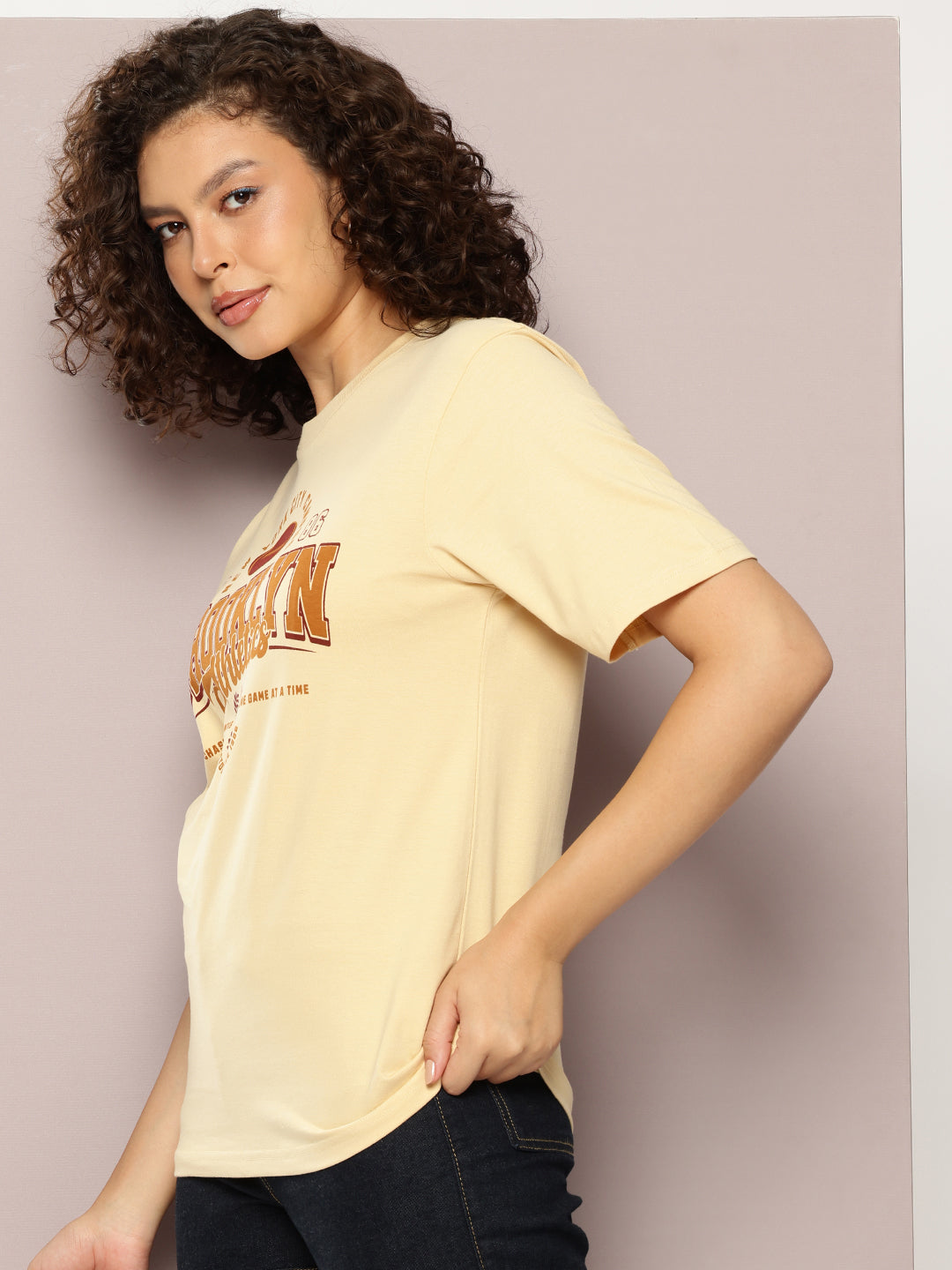 DILLINGER Womens Half Sleeve Round Neck Printed Oversized Fit Tshirts