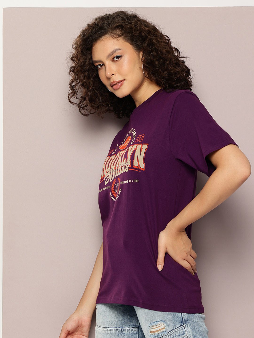DILLINGER Womens Half Sleeve Round Neck Printed Oversized Fit Tshirts
