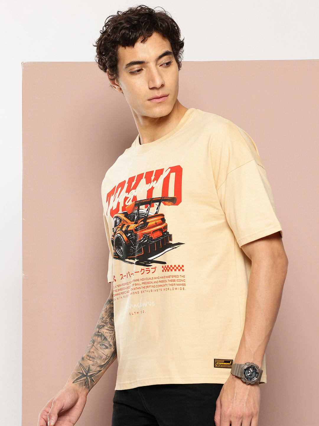 Stormborn Mens Half Sleeve Drop Shoulder Printed Oversized Fit T-Shirts