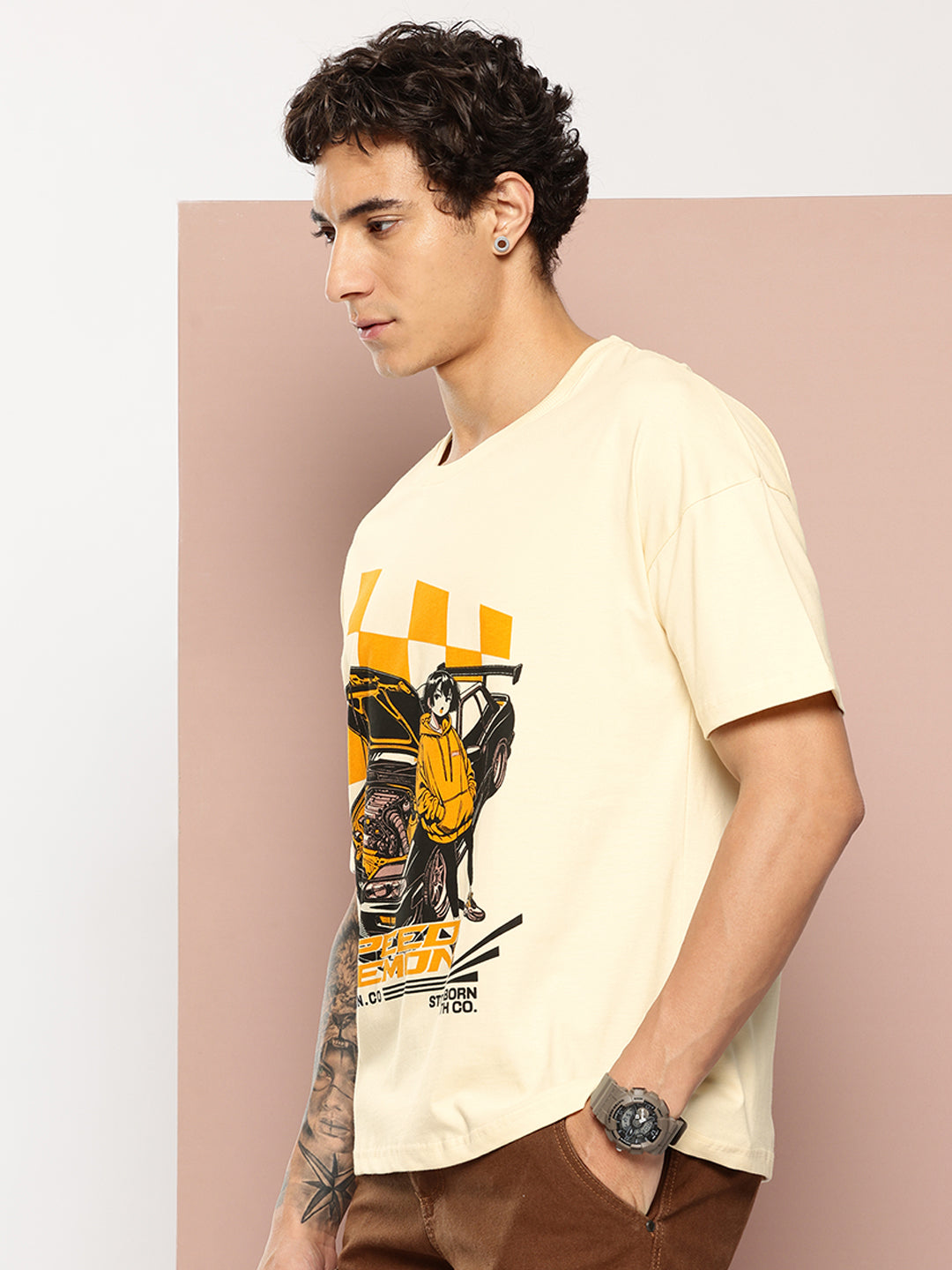 Stormborn Mens Half Sleeve Drop Shoulder Printed Oversized Fit T-Shirts