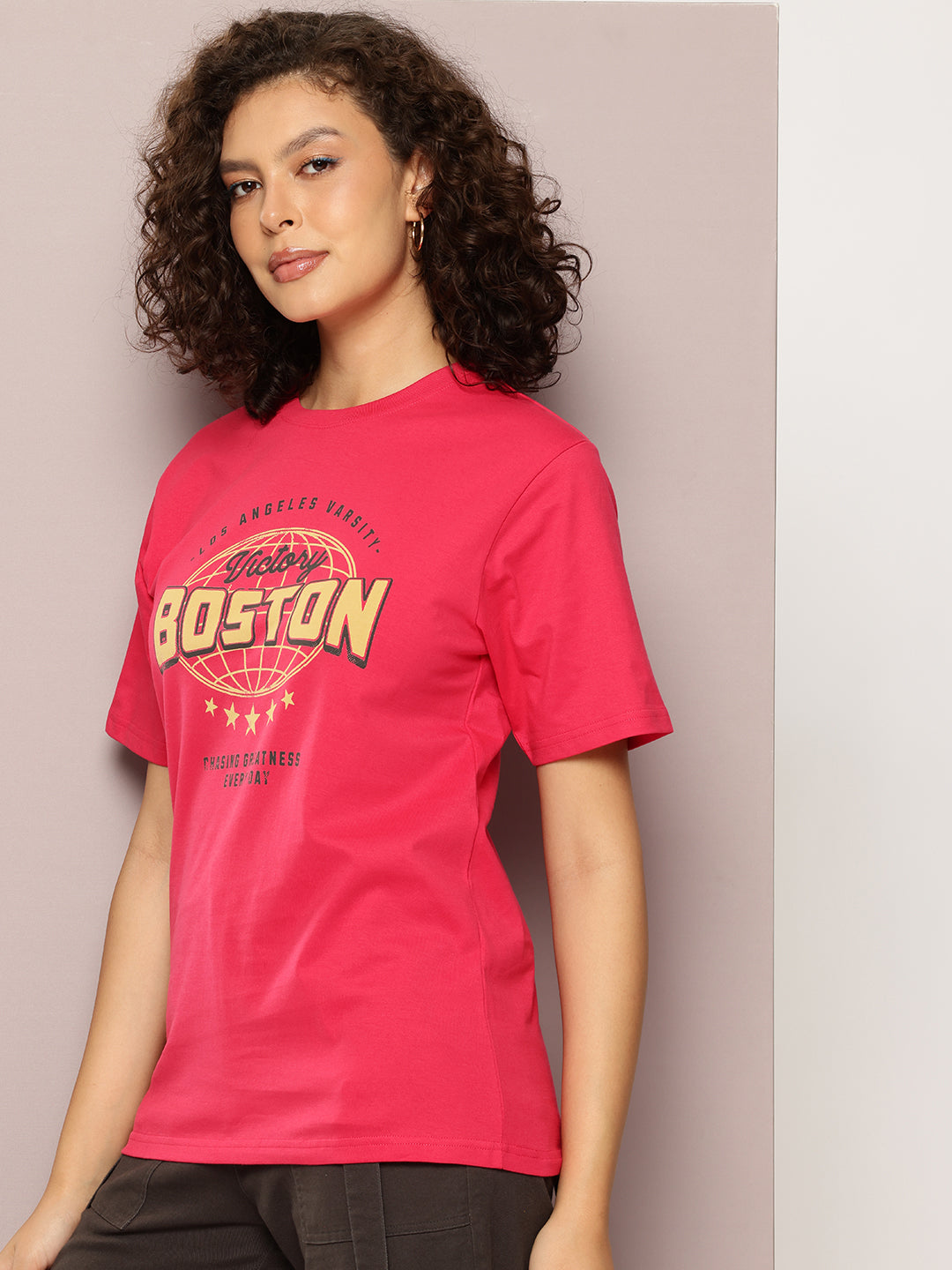 DILLINGER Womens Half Sleeve Round Neck Printed Oversized Fit Tshirts