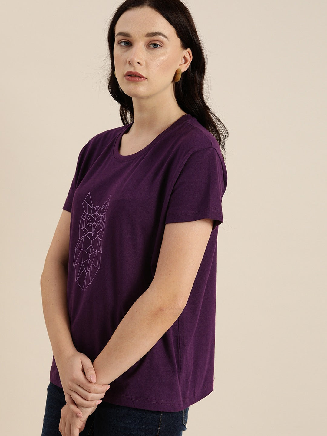Womens Short Sleeve Round Neck Oversized Fit T-Shirt