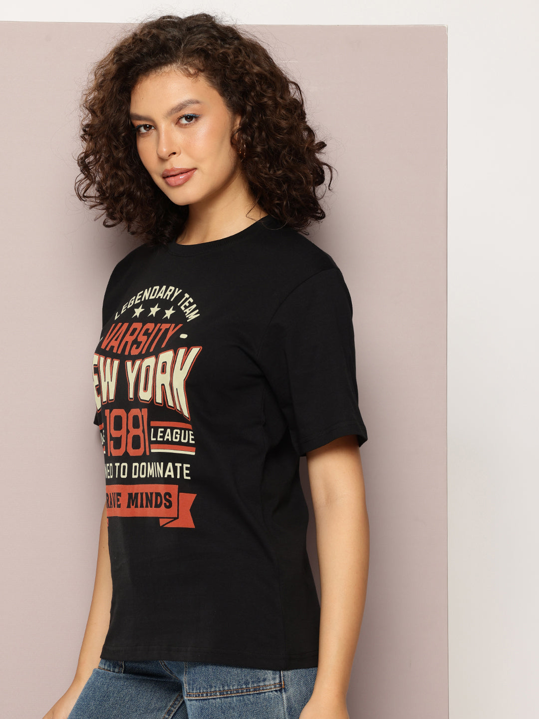 DILLINGER Womens Half Sleeve Round Neck Printed Oversized Fit Tshirts