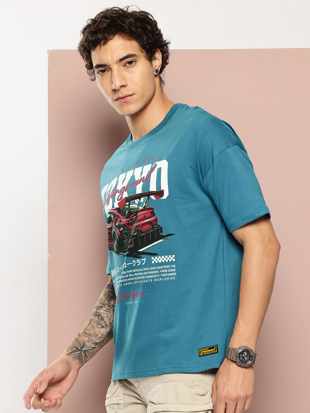 Stormborn Mens Half Sleeve Drop Shoulder Printed Oversized Fit T-Shirts