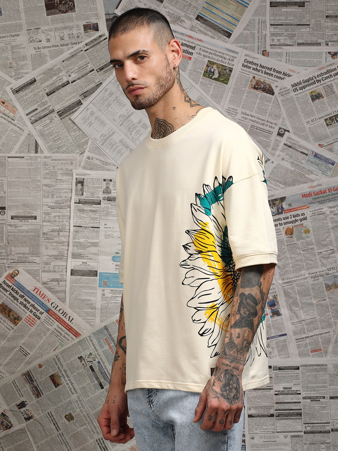 Stormborn Mens Half Sleeve Drop Shoulder Printed Oversized Fit T-Shirts