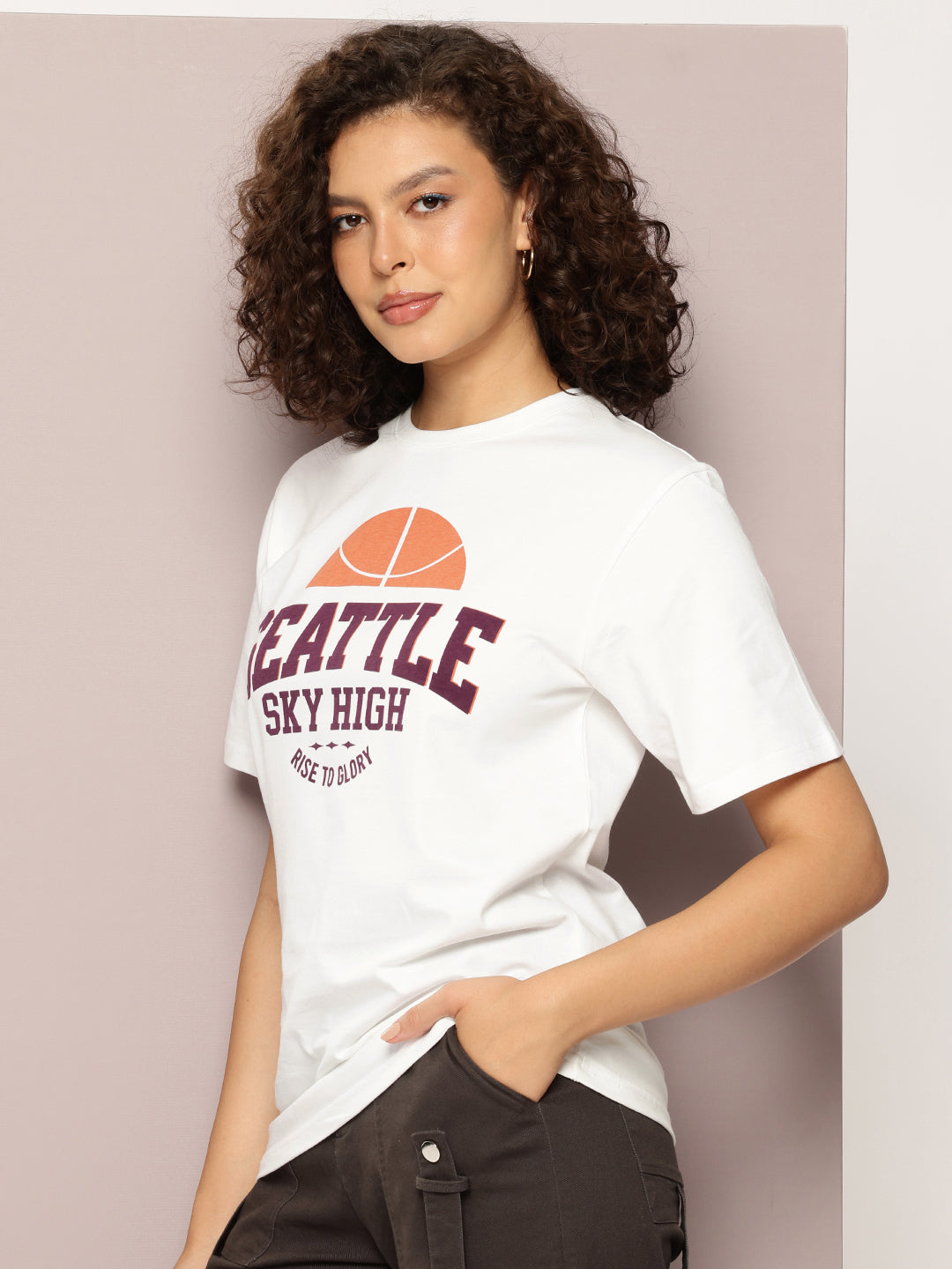 DILLINGER Womens Half Sleeve Round Neck Printed Oversized Fit Tshirts