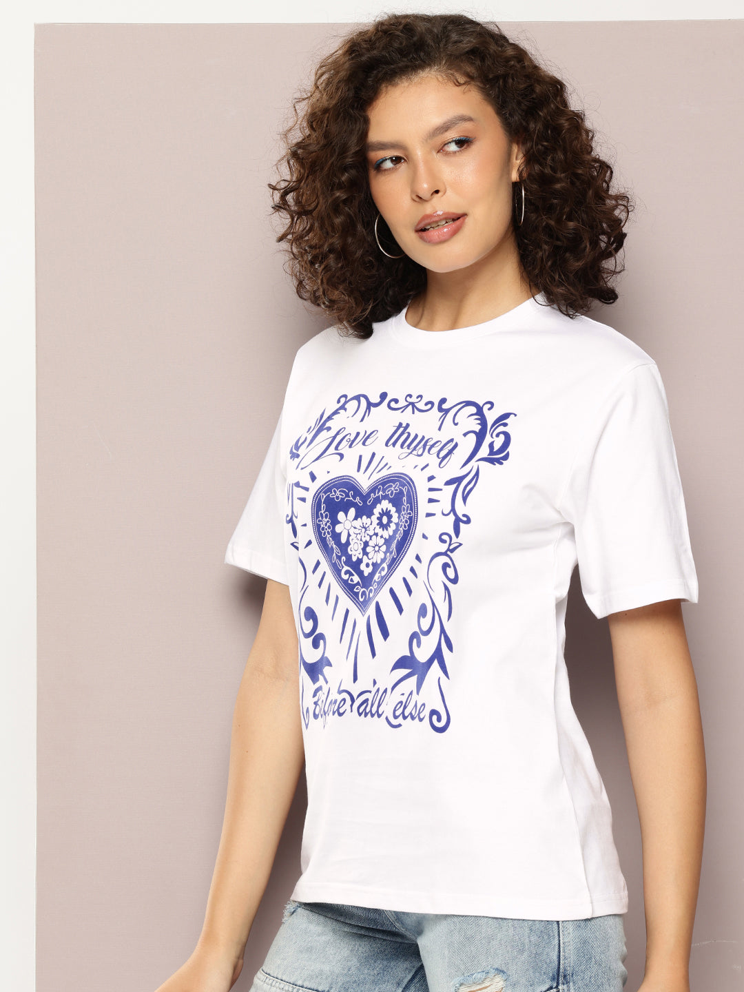 DILLINGER Womens Half Sleeve Round Neck Printed Oversized Fit Tshirts