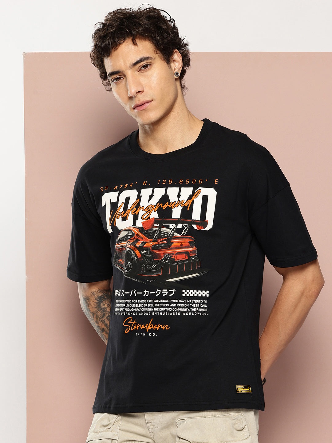 Stormborn Mens Half Sleeve Drop Shoulder Printed Oversized Fit T-Shirts