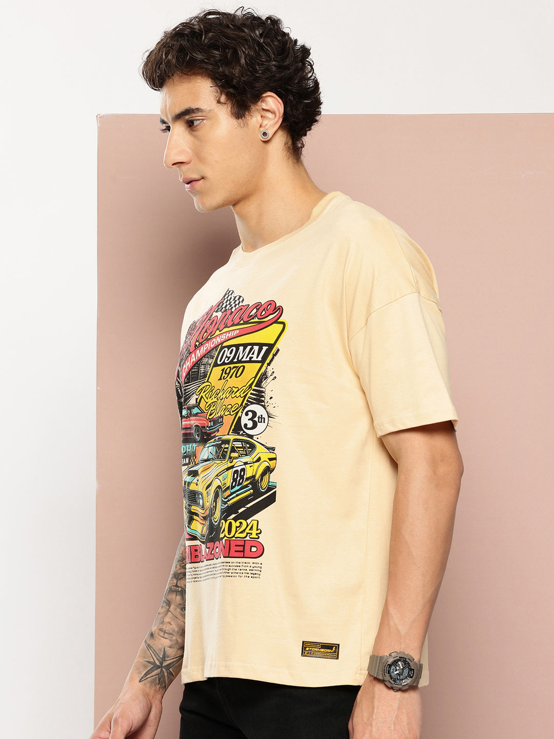 Stormborn Mens Half Sleeve Drop Shoulder Printed Oversized Fit T-Shirts