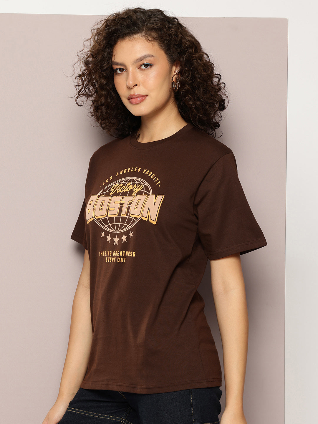 DILLINGER Womens Half Sleeve Round Neck Printed Oversized Fit Tshirts