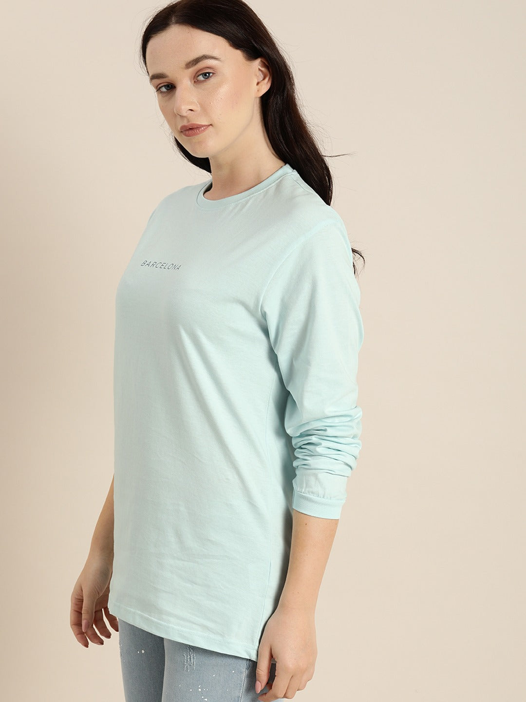 Womens Long Sleeve Round Neck Oversized Fit T-Shirt