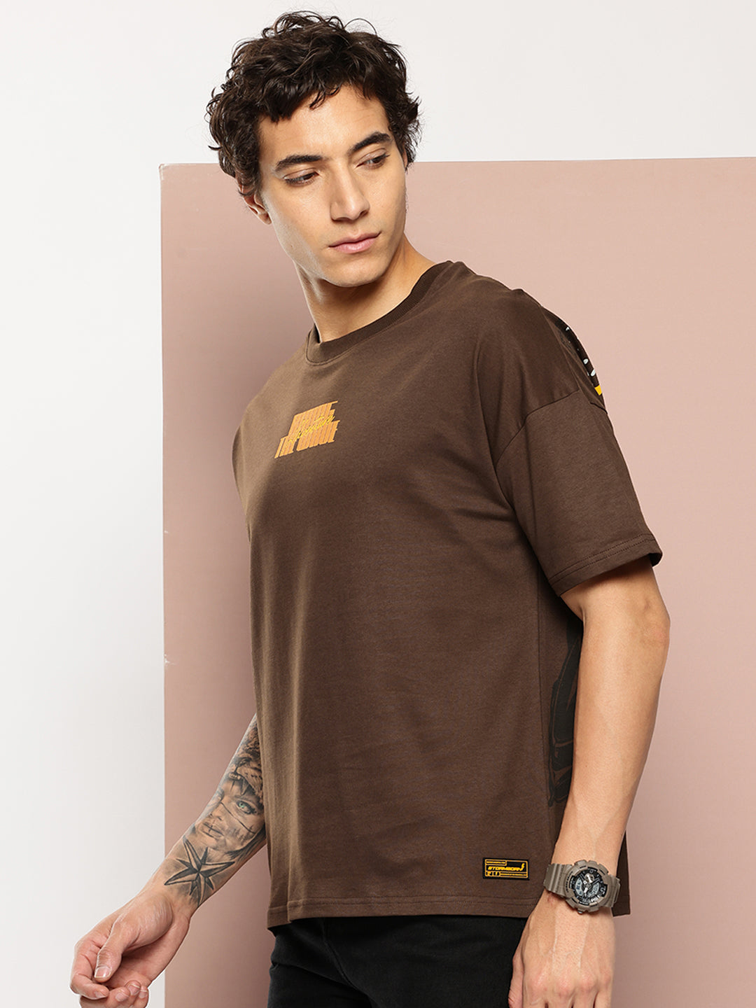 Stormborn Mens Half Sleeve Drop Shoulder Printed Oversized Fit T-Shirts