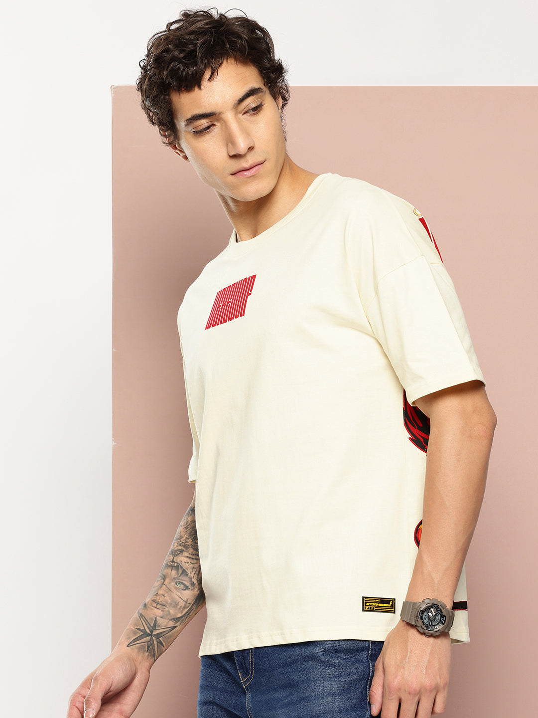 Stormborn Mens Half Sleeve Drop Shoulder Printed Oversized Fit T-Shirts