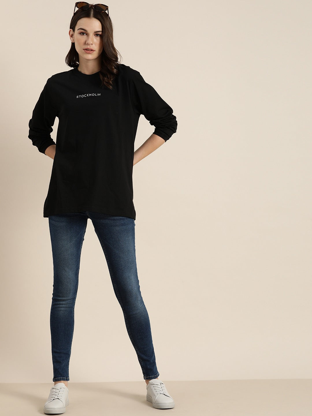 Womens Long Sleeve Round Neck Oversized Fit T-Shirt