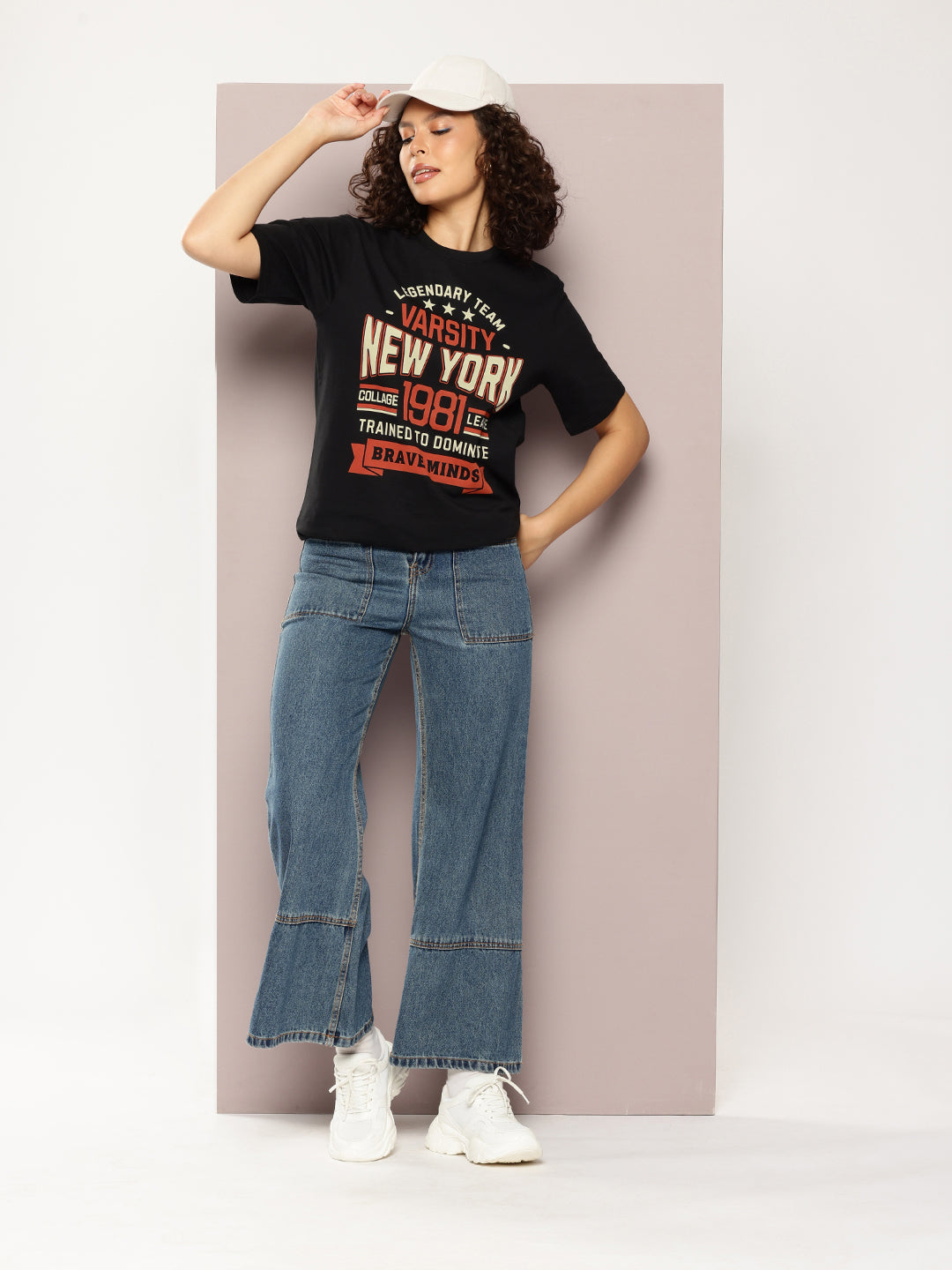 DILLINGER Womens Half Sleeve Round Neck Printed Oversized Fit Tshirts