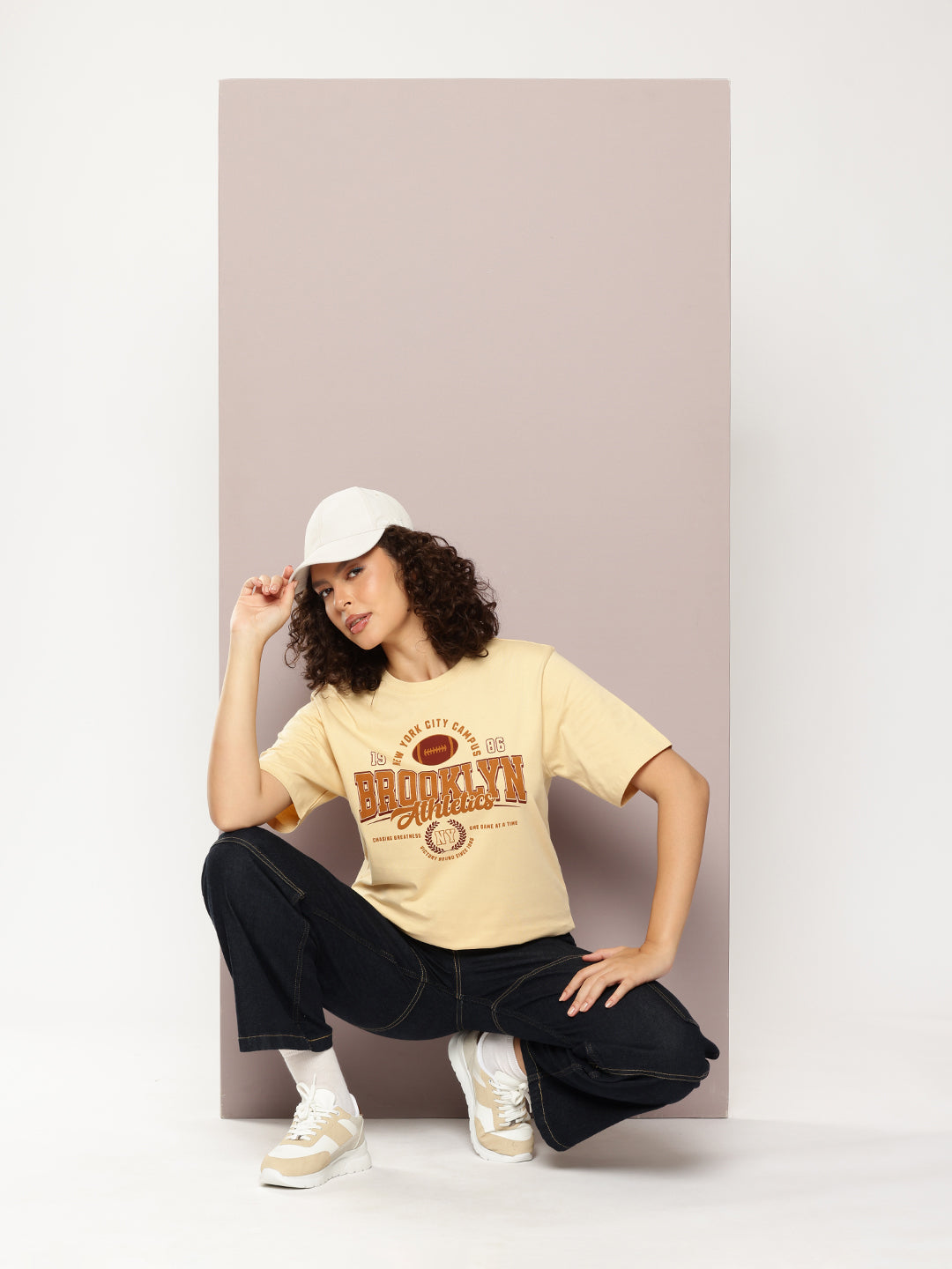 DILLINGER Womens Half Sleeve Round Neck Printed Oversized Fit Tshirts