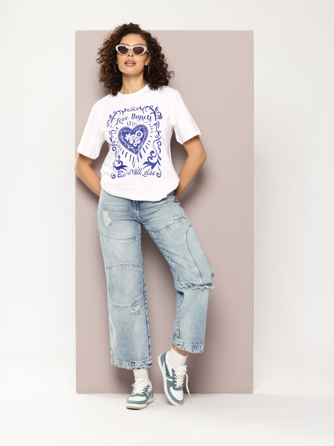DILLINGER Womens Half Sleeve Round Neck Printed Oversized Fit Tshirts