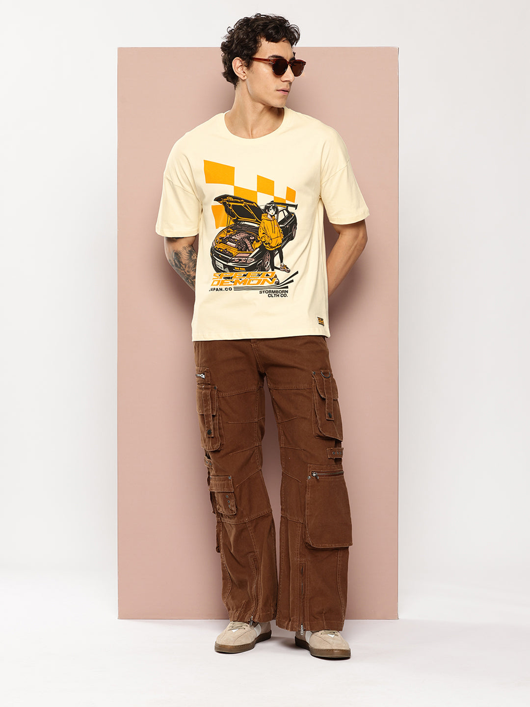 Stormborn Mens Half Sleeve Drop Shoulder Printed Oversized Fit T-Shirts