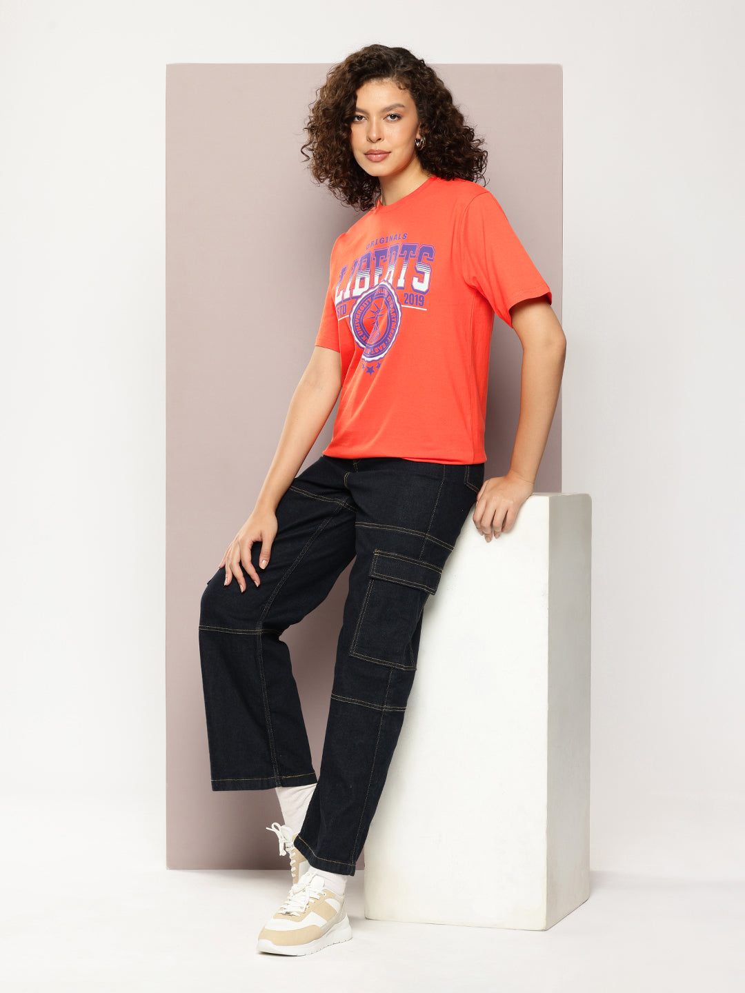 DILLINGER Womens Half Sleeve Round Neck Printed Oversized Fit Tshirts