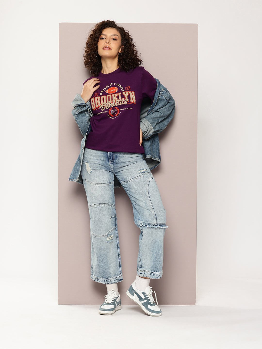 DILLINGER Womens Half Sleeve Round Neck Printed Oversized Fit Tshirts
