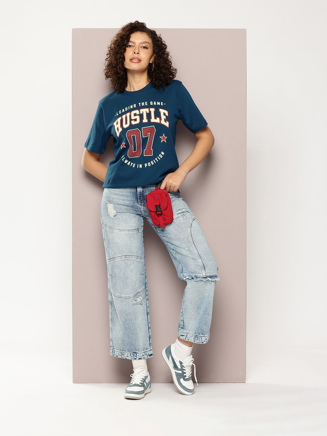 DILLINGER Womens Half Sleeve Round Neck Printed Oversized Fit Tshirts