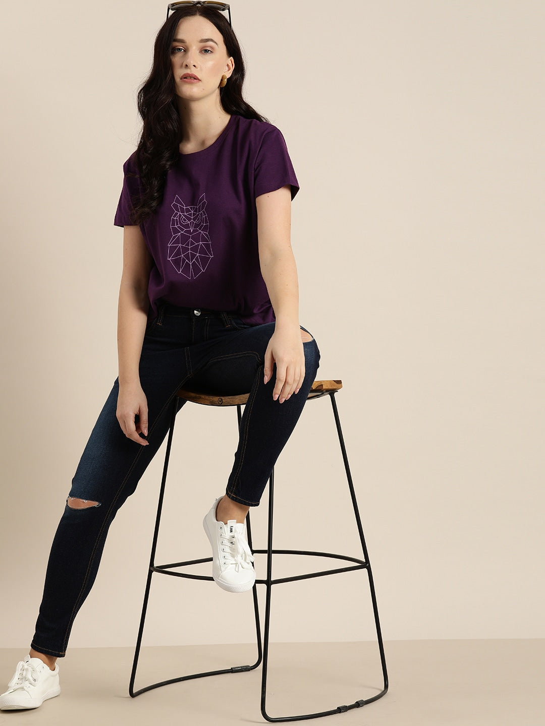 Womens Short Sleeve Round Neck Oversized Fit T-Shirt