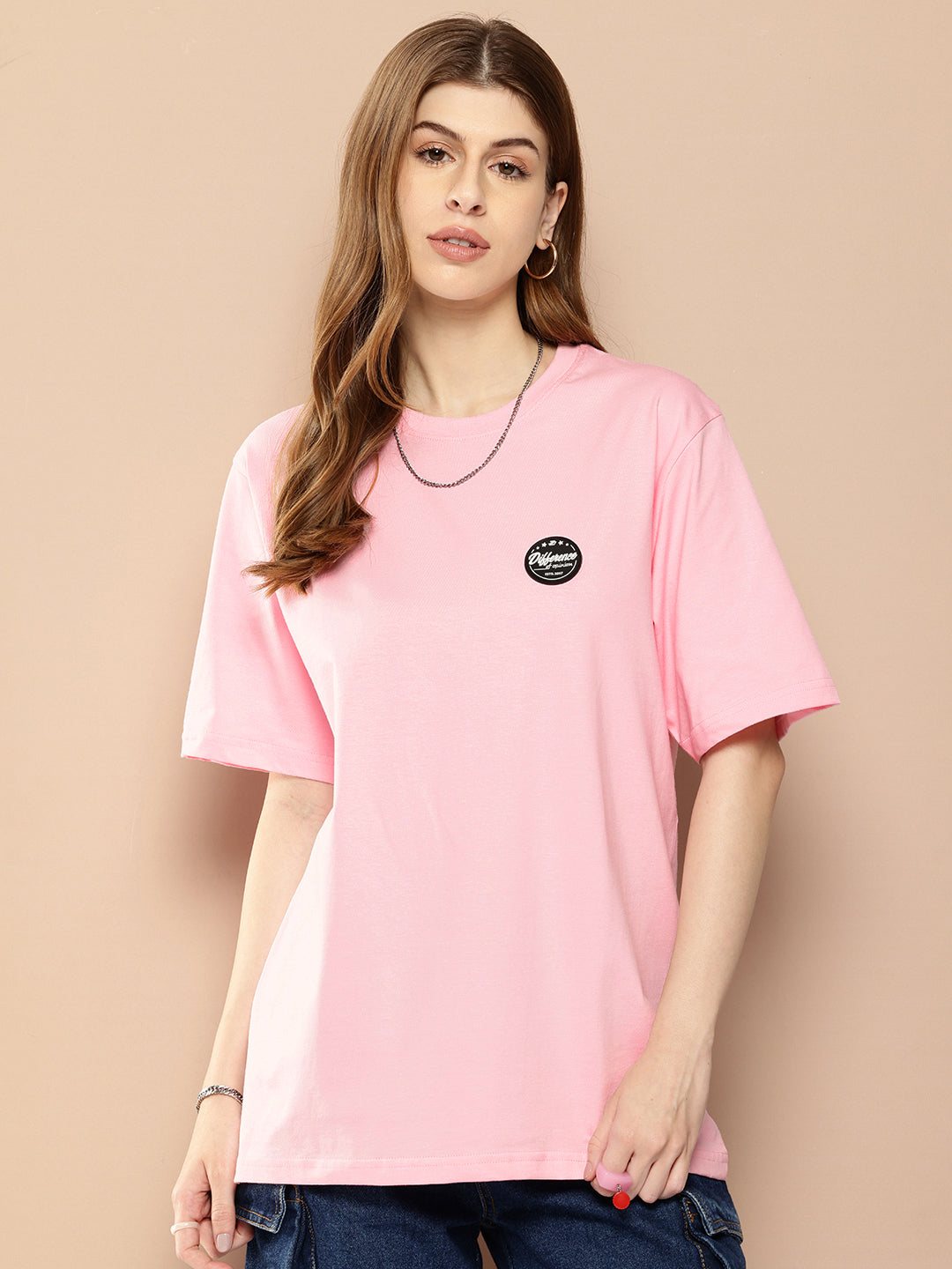 Womens Half Sleeve Round Neck Back Printed Oversized Fit Tshirts