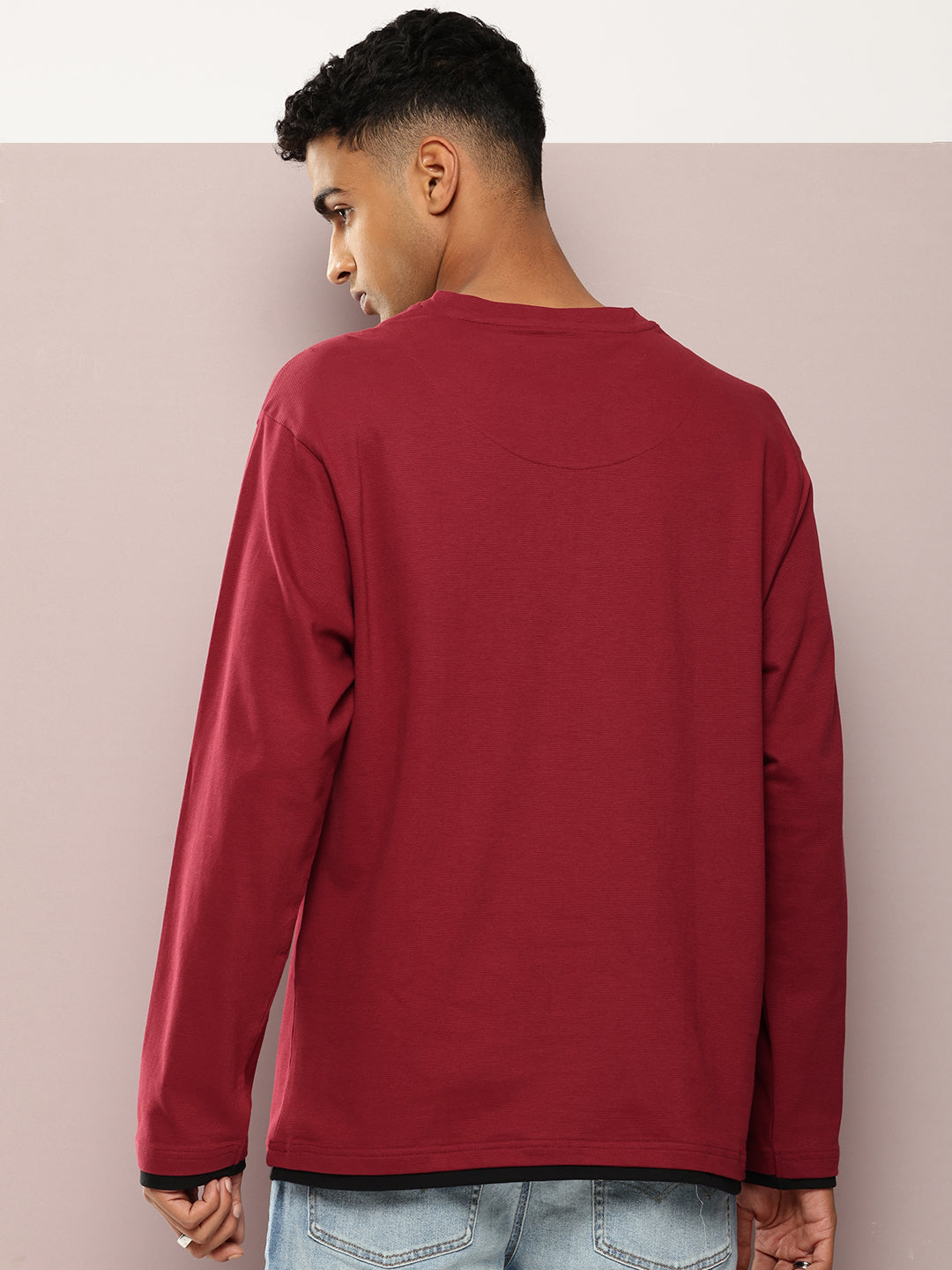 Mens Full Sleeve V-Neck Solid Oversized Fit Tshirts