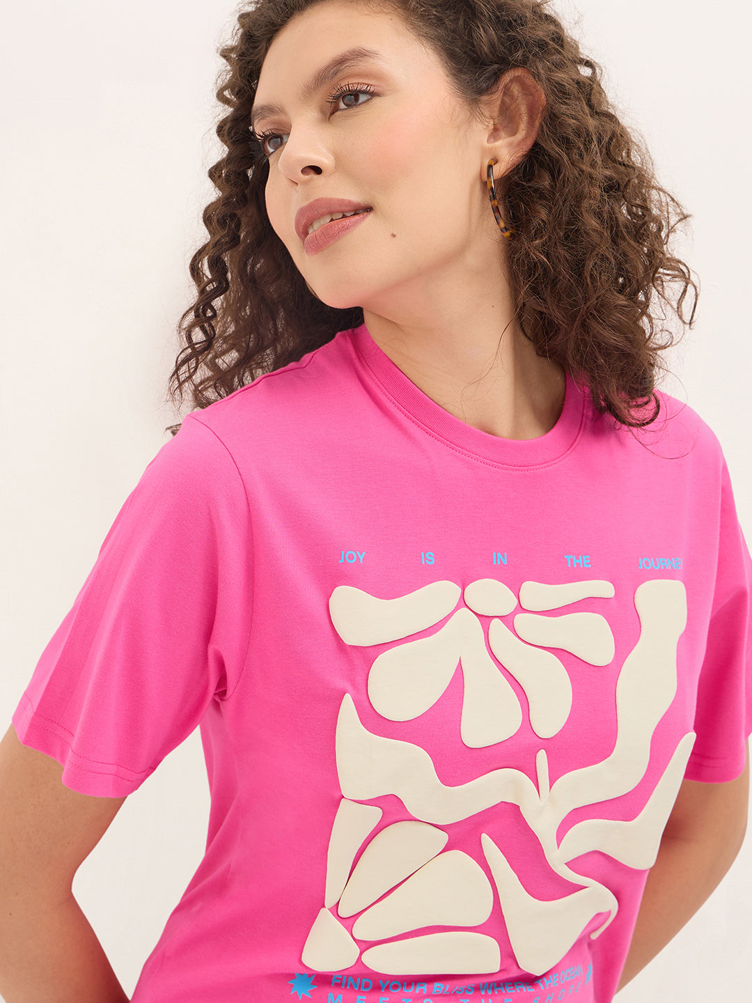 Womens Half Sleeve Round Neck Puff Print Oversized Fit Tshirts