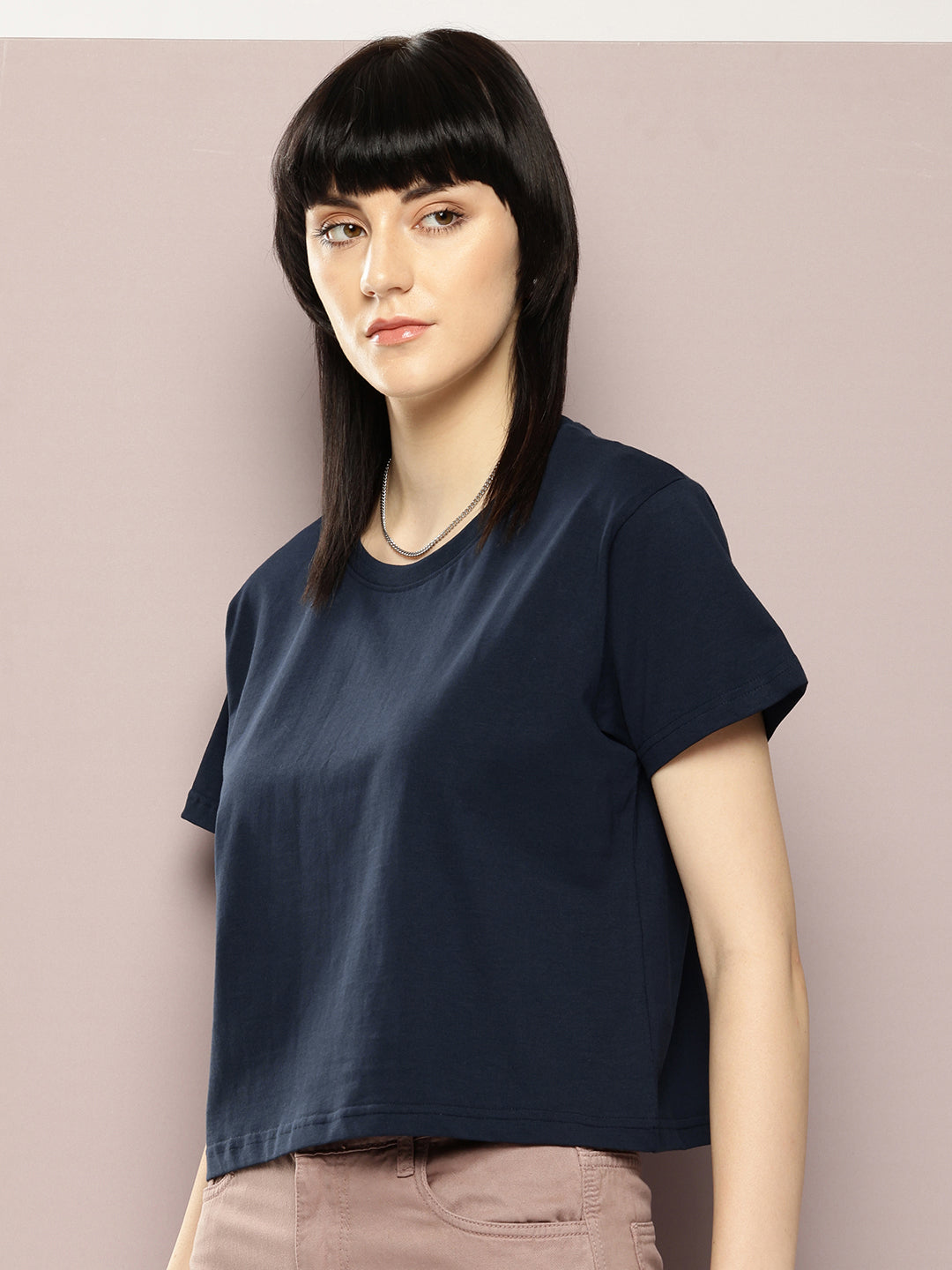 Womens Half Sleeve Round Neck Solid Boxy Fit Tshirts