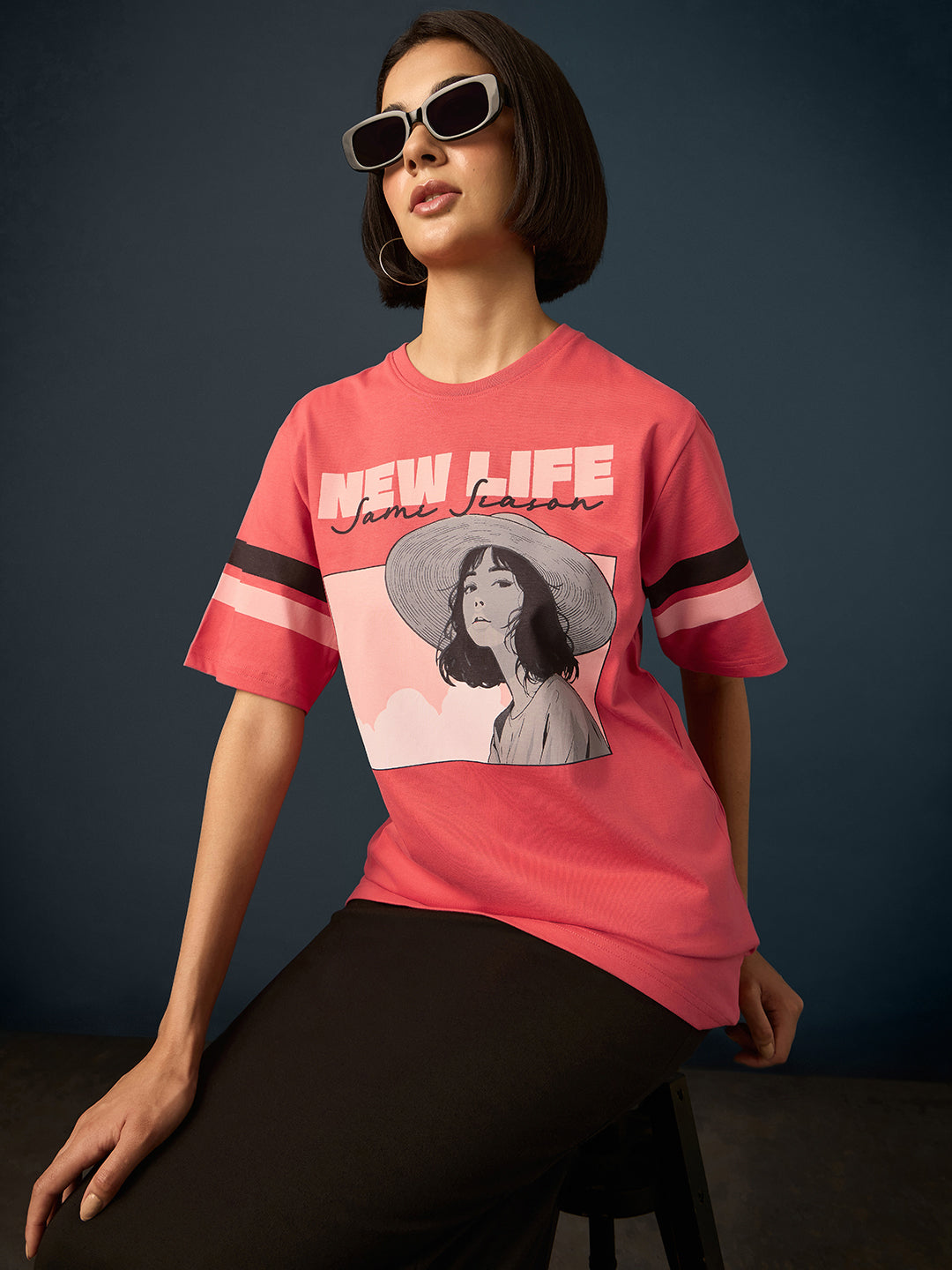 Womens Short Sleeve Printed Oversized Fit Tshirt 