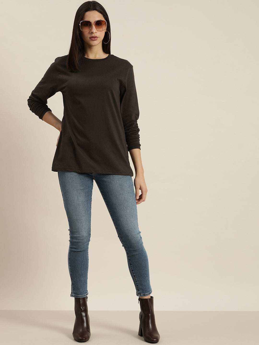 Womens Full Sleeve Round Neck Oversized Fit T-Shirts